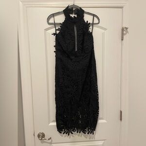 Bardot Black Lace Halter Dress